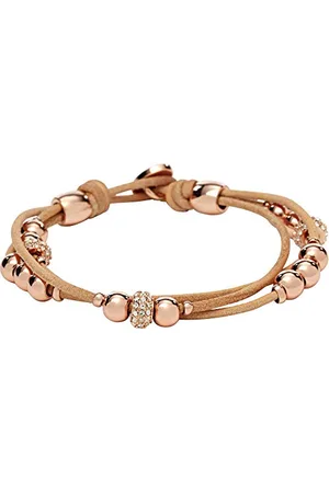 Fossil Armband Für Frauen, 19 cm Beige, Braun, Rose Gold Base Metall, Echtes Lederarmband, JA6539791