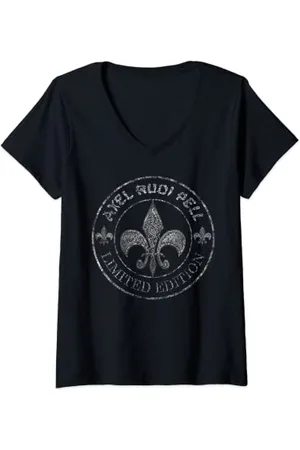 Axel Rudi Pell Damen Dreckiges T-Shirt mit Fleur-Logo T-Shirt mit V-Ausschnitt