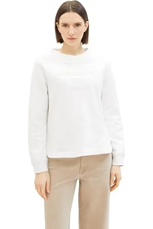 TOM TAILOR Damen Basic Sweatshirt mit Stickerei , Whisper White, XS