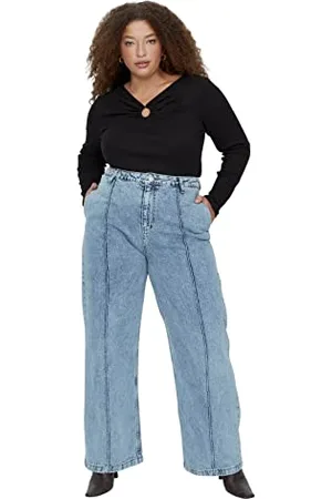 Trendyol Damen Gerade Hohe Taille Plus-Size-Jeans Jeans, , 52 Große Größen EU