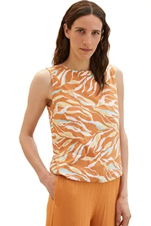 TOM TAILOR Damen 1036788 Top mit Muster, 31758-Brown Abstract Leaf Design, M