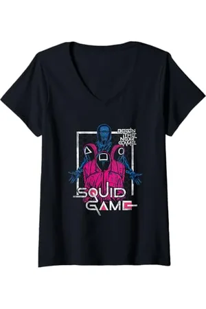 Squid Game Damen Front Man and Guards T-Shirt mit V-Ausschnitt