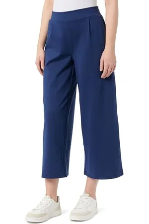 Ichi IHKATE SUS Wide PA Damen Hose Stoffhose mit Stretch gerader Schnitt Elastikbund Crop Länge, Größe:L, Farbe: