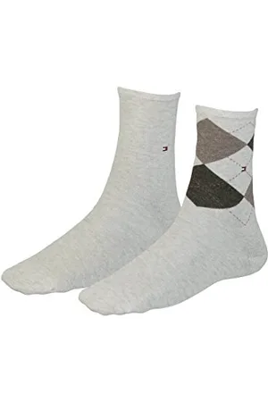Tommy Hilfiger Damensocken Doppelpack Uni/Raute beige Größe 39-42