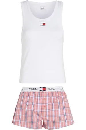 Tommy Hilfiger Damen Pyjama-Set Tank & Short Pj Set Kurz, Mehrfarbig (White / Tj Pink Plaid), XL