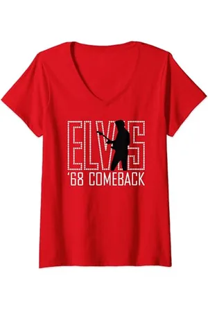 Elvis Presley Offizielles 68 Comeback rotes Schild T-Shirt mit V-Ausschnitt