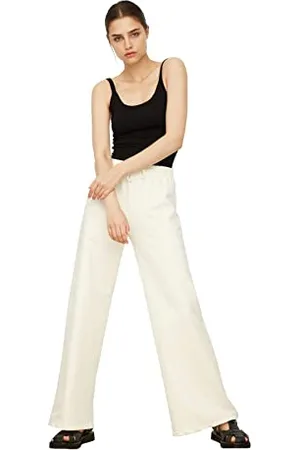 Trendyol Damen Ekru Wide Bein Sports Feiner Trainingsanzug Sweatpants Jogginghose, Ekru, S