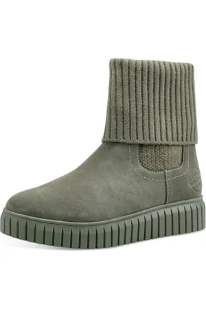 QS by s.Oliver Damen Stiefel ohne Absatz mit Reißverschluss Flach, Grün , 39 EU