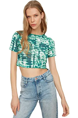 Trendyol Damen Batik Muster Crop Gestrickte Bluse Blouse, , L EU