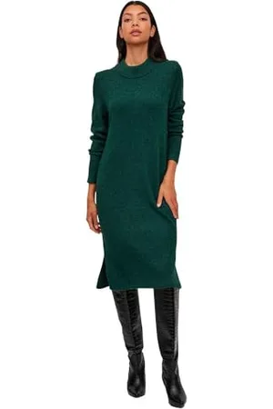 VILA Damen Viril Crew Neck L/S Midi Dress - Noos Kleid, Pineneedle, S EU