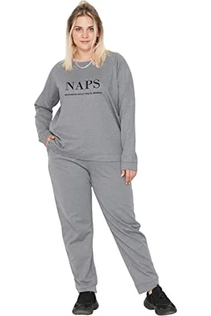Trendyol Damen 2er-Pack Motto Lange Ärmel Freizeitkleidung Regulär Pyjama-Set in Übergröße