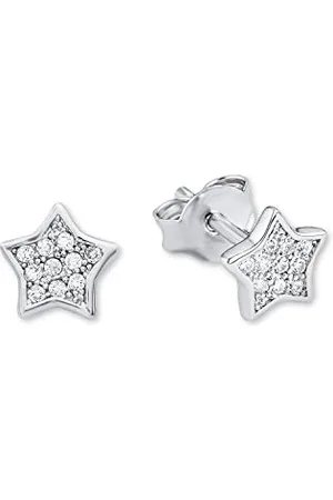Amor Ohrstecker 925 Sterling Mädchen Kinder Ohrschmuck, mit Zirkonia synth, Stern, Kommt in Schmuck Geschenk Box, Silber, 0.6 cm