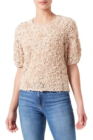 Taifun Damen Spitzenshirt mit Blüten-Dekor Puffärmel, halber Arm unifarben 34