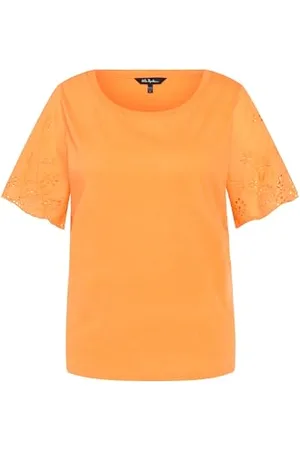 Ulla Popken Damen, große Größen, T-Shirt, Spitze, U-Boot-Ausschnitt, Glocken-Halbarm