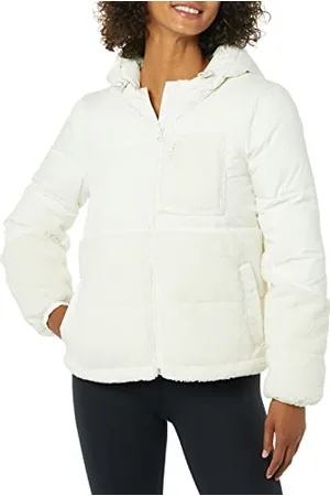 Amazon Damen Sherpa-Fleece-Pufferjacke Mit Kapuze Und Durchgehendem Reißverschluss, , S