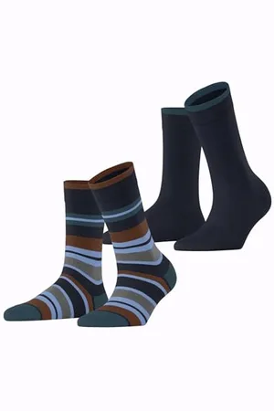 ESPRIT Damen Socken Retro Stripe Multipack W So Baumwolle gemustert 2 Paar, , 35-38