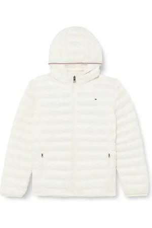 Tommy Hilfiger Damen Pufferjacke Curve Low Padded Global Stripe mit Kapuze, Beige (Ancient White), 52