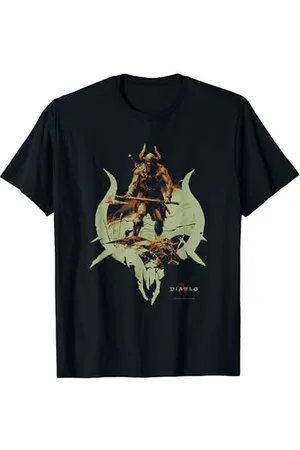 Diablo IV Barbarian Badge Distressed Yellow Logo T-Shirt