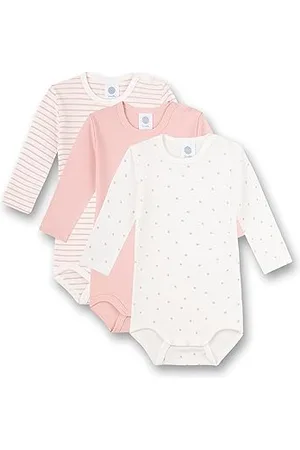 Sanetta Body Langarm (Dreierpack) Rosa Ringel Rosa und Weiß | Hochwertiger und nachhaltiger Body für Mädchen aus Bio-Baumwolle. Inhalt: 3er Set Baby Body 056
