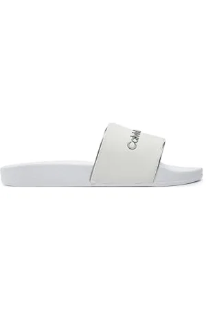 Calvin Klein Jeans Damen Badeschuhe Slide Badelatschen, Weiß (Bright White/Silver), 36