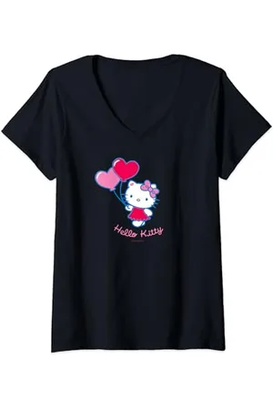 Hello Kitty Luftballons in Herzform T-Shirt mit V-Ausschnitt