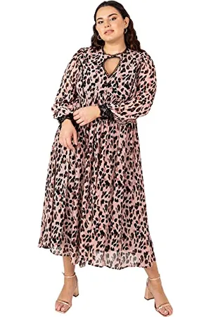 Lovedrobe Damen Summer Dresses for Women Plus Size Curve Ladies Midi Sun Faux Wrap High V Neckline Waist Puffe Dress, , 54 EU
