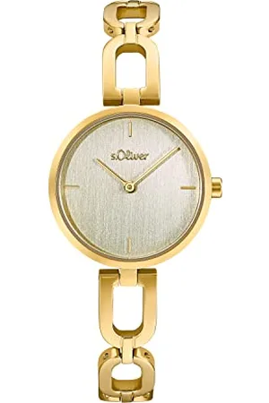 QS by s.Oliver Armbanduhr Damen Quarzuhr Analog, mit Edelstahl Armband, Gold, 3 bar Wasserdicht, Kommt in Uhren Geschenk Box, 2033524