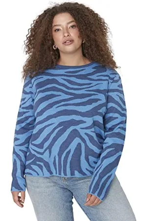 Trendyol Damen Plus Size Crew Neck Jacquard Jumper Sweatshirt, , 5XL EU