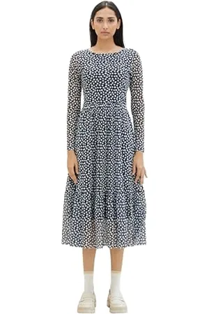 TOM TAILOR Damen Maxi Mesh-Kleid mit transparenten Ärmeln, , 42