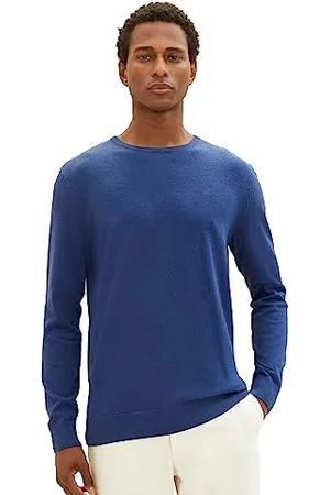 TOM TAILOR Herren 1027661 Basic Crewneck Strickpullover, 32618-hockey Blue Dark Melange, XXL