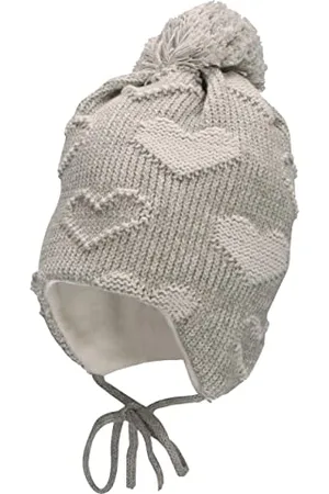 Sterntaler Baby Mädchen Mütze Baby GOTS Bommelmütze Herzchen Mütze - Mütze Baby, Kappe Kinder - aus Baumwolle mit Bindeband - hellgrau, 47