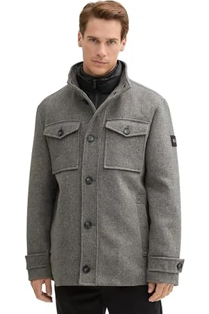 TOM TAILOR Herren 1042209 Wollmantel mit Brusttaschen, 36084-Steel Grey Wool Twill, XL