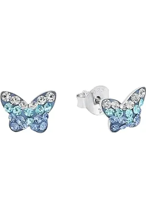 Amor Ohrstecker 925 Sterling Silber Mädchen Kinder Ohrschmuck, mit Preciosa, 0,6 cm, Blau, Schmetterling, Kommt in Schmuck Geschenk Box, 9540761