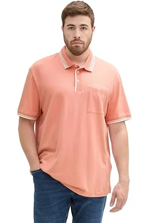 TOM TAILOR Herren Plussize Basic Piqué Poloshirt mit farbigen Details, Hazy Coral Rose, 5XL