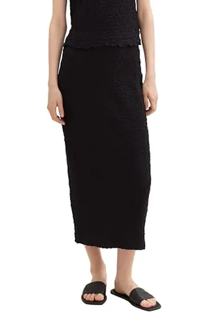 TOM TAILOR Damen Basic Midi-Rock mit Crinkle Struktur, deep black, M