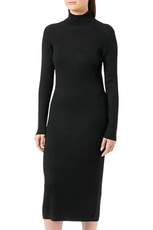 QS by s.Oliver Damen Midi-Strickkleid mit Stehkragen Midi-Strickkleid mit Stehkragen, , L