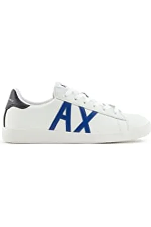 Armani Exchange Herren Contrast Side Logo, Action Leather, lace up Sneaker, White/Bluette, 44.5 EU