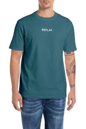Replay Herren T-Shirt Kurzarm aus Baumwolle, Grün (Atlantic Green 386), XXL