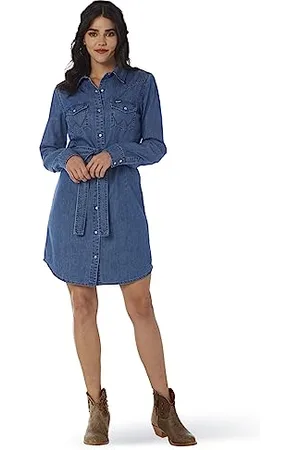 Wrangler Damen Retro Long Sleeve Western Snap Dress Lässiges Kleid, , Groß