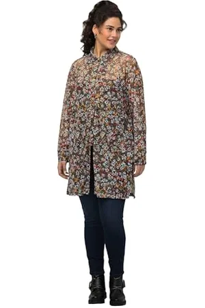 Ulla Popken Damen Meshbluse mit Blumendruck Bluse, , 46-48