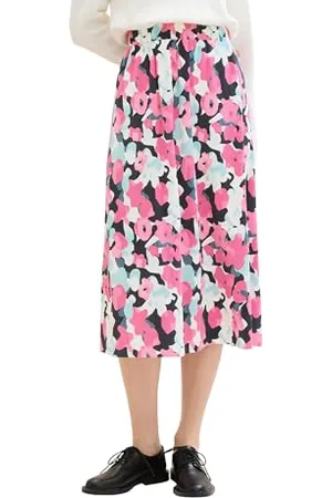 TOM TAILOR Damen Midi Plissee Rock mit Print , pink colorful floral design, 42