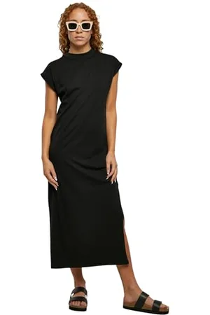 Urban classics Damen Kleid Ladies Long Extended Shoulder Dress, langes Kleid für Frauen, Loose Fit, black, L