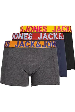 JACK & JONES Herren Set 3er Pack JACCRAZY SOLID Trunks Boxershorts Stretch Unterhose Basic Unterwäsche, Farben:Schwarz-Navy-Grau, Größe:XL
