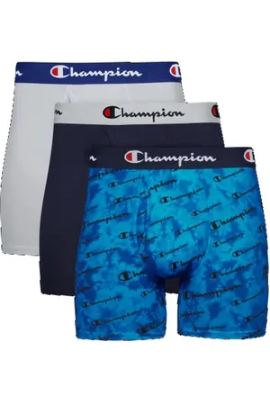 Champion Herren Underwear Boxer Briefs, Everyday Active, Lightweight Stretch, Multi Retroshorts, Blauer Druck Logo/Marineblau/Silverstone – 3er-Pack, Small