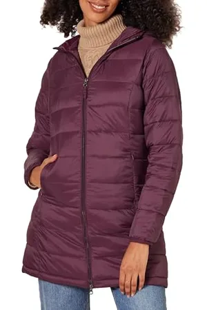 Amazon Damen Leichter, wasserabweisender, verstaubarer Regular-Fit-Daunenmantel mit Kapuze (erhältlich in Plus Size), , XL