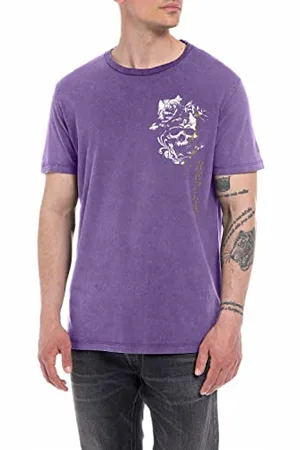 Replay Herren T-Shirt Kurzarm mit Print, (Violett), L