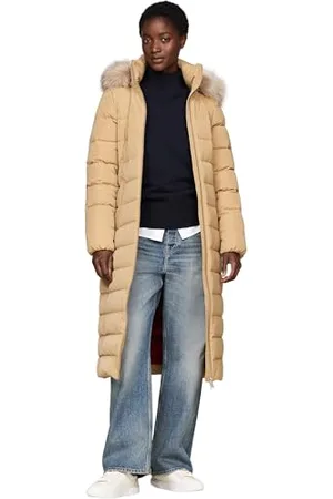 Tommy Hilfiger Damen Daunenmantel Heritage Tyra Maxi With Fur mit Kapuze, Grün (Classic Khaki), XXS