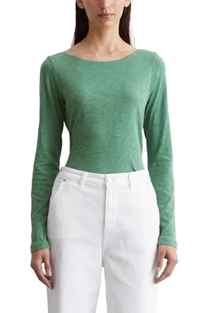 Marc O’ Polo Marc OߴPolo Damen Langarmshirt aus Bio-Baumwolle mit U-Boot-Ausschnitt, Grün , XL