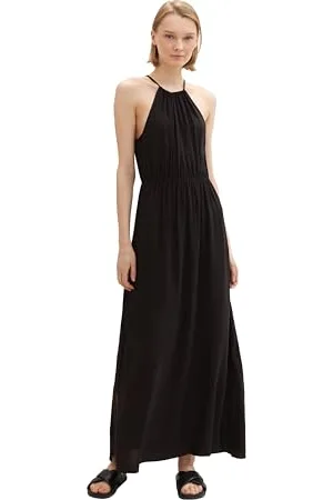 TOM TAILOR Damen Maxi-Kleid mit Neckholder, deep black, XS