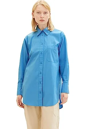 TOM TAILOR Damen Basic Poplin Hemdbluse, water sport blue, S